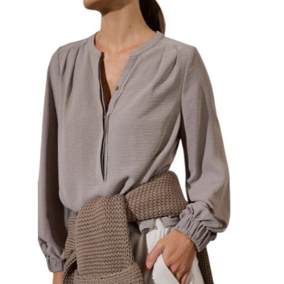NWT Brochure Walker Phoebe Long Sleeve Blouse Shirt Tan Size Medium - Picture 1 of 6